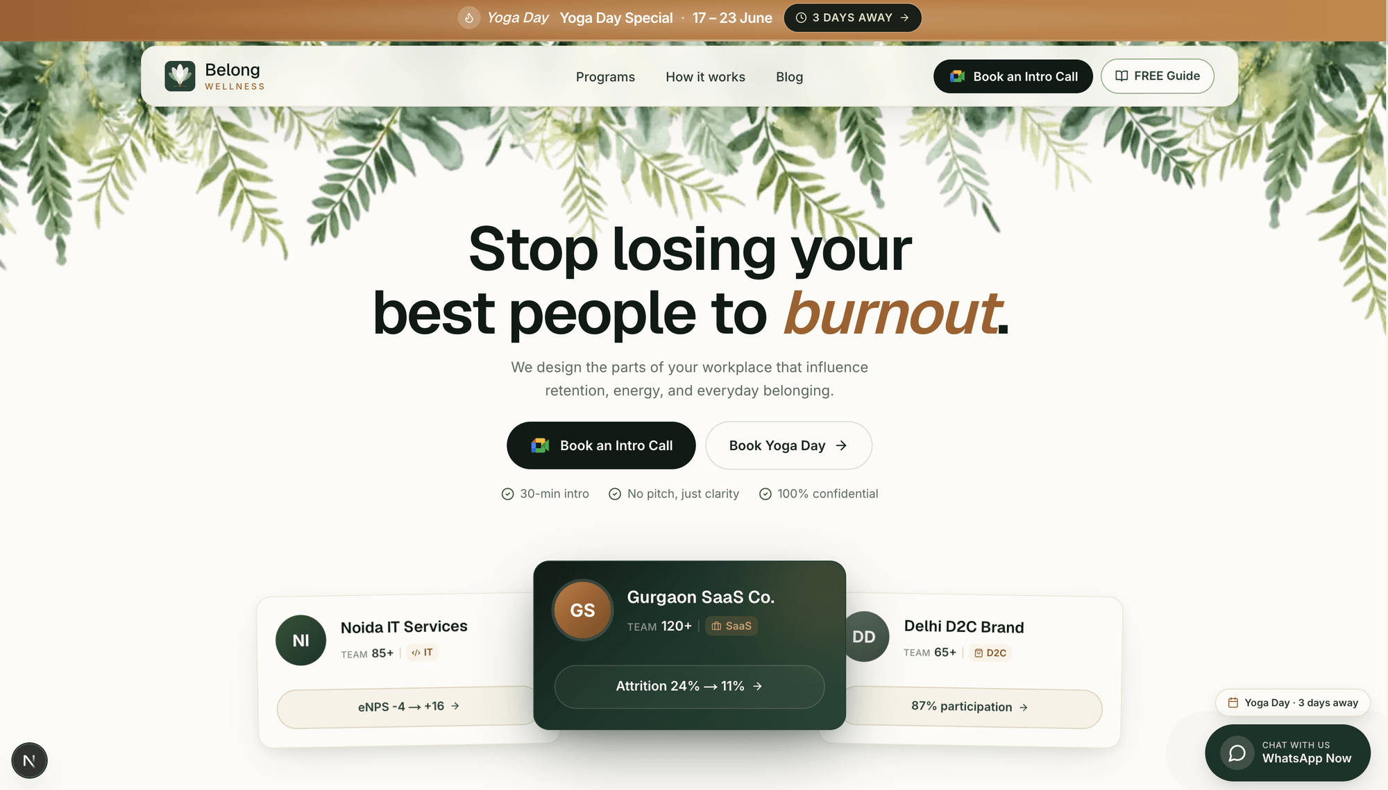 Belong Wellness landing page